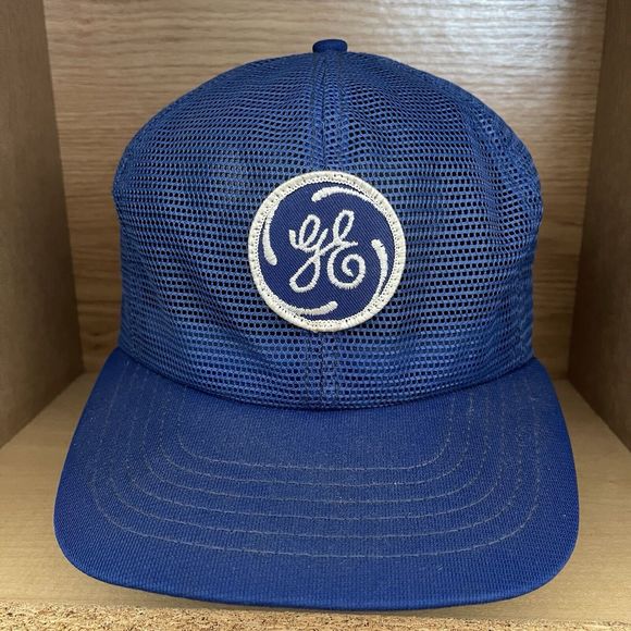 Vintage 80s General Electric GE Mesh Trucker Snapback Hat Patch Made In USA Cap - Picture 2 of 14